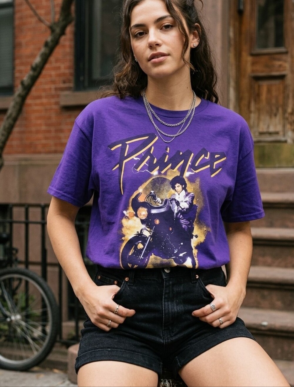 The Prince Estate Prince Men's Large Motorcycle Purple Rain Tee